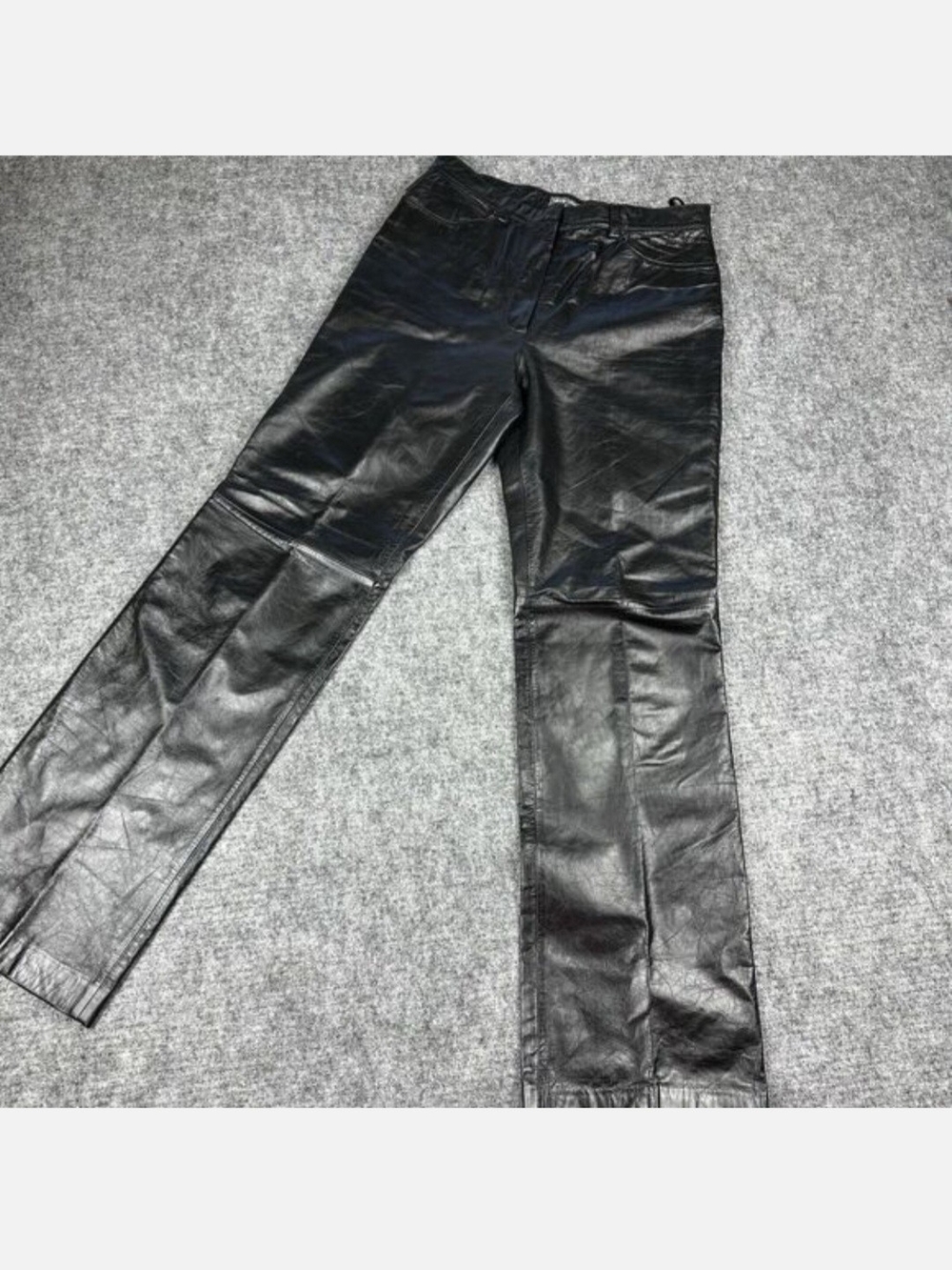 Black Women’s Geniune Leather Straight-Leg Jeans